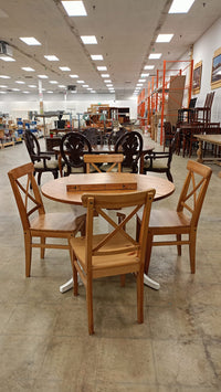Wooden Round Table and 4 Chairs Dining Set