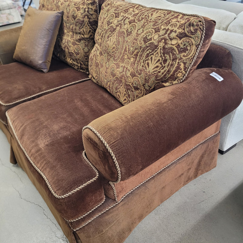 72"W Brown Velour Love Seat