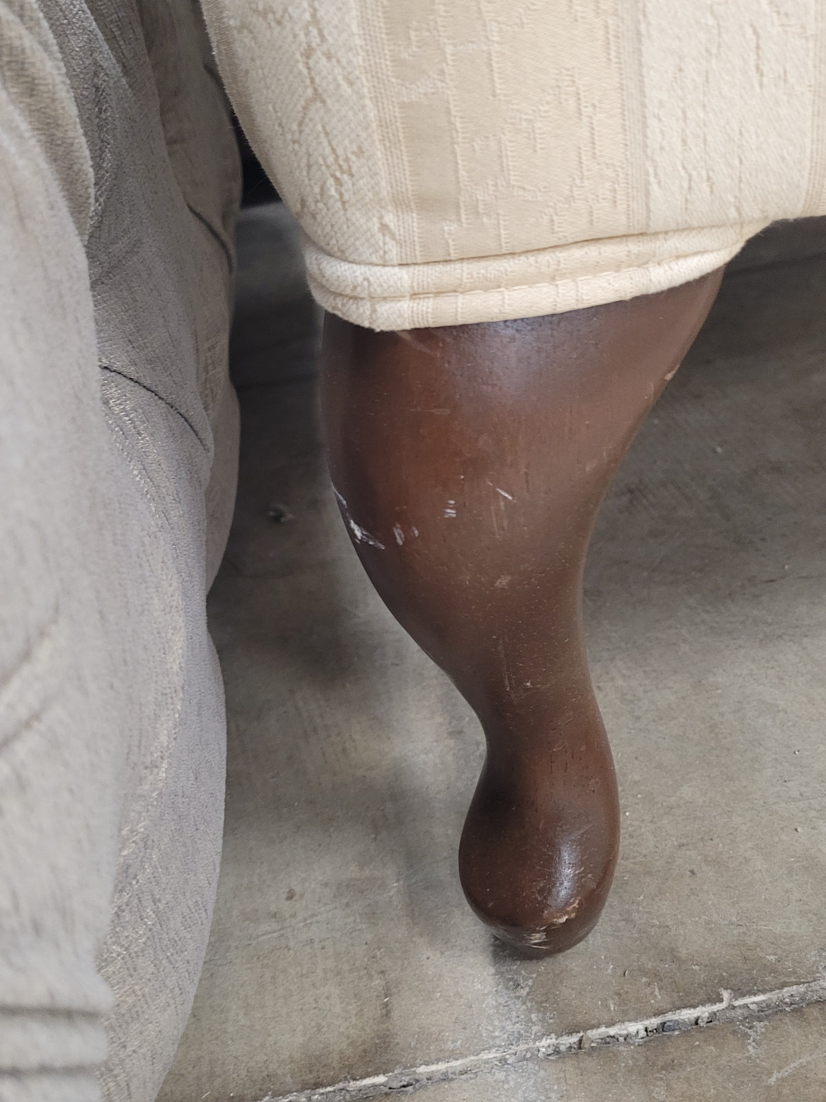 Cream And White Striped Wingback Chair