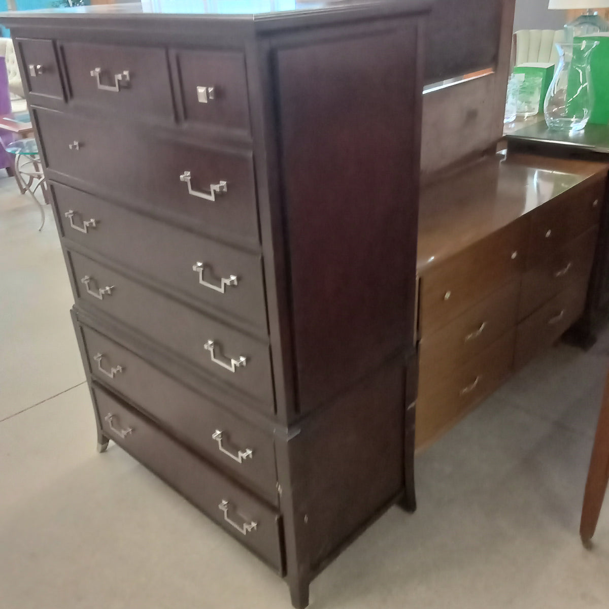 38.5"W 6-Drawer Tall Boy Dresser in Dark Wood
