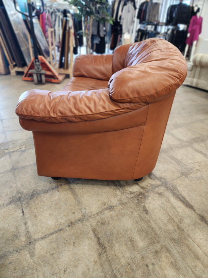 Plush Cognac Faux Leather Loveseat