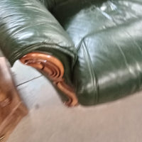 80"W 3-Seat Sofa in Green Faux Leather