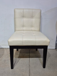 Leather Accent Chair - Off-White with Wood Frame