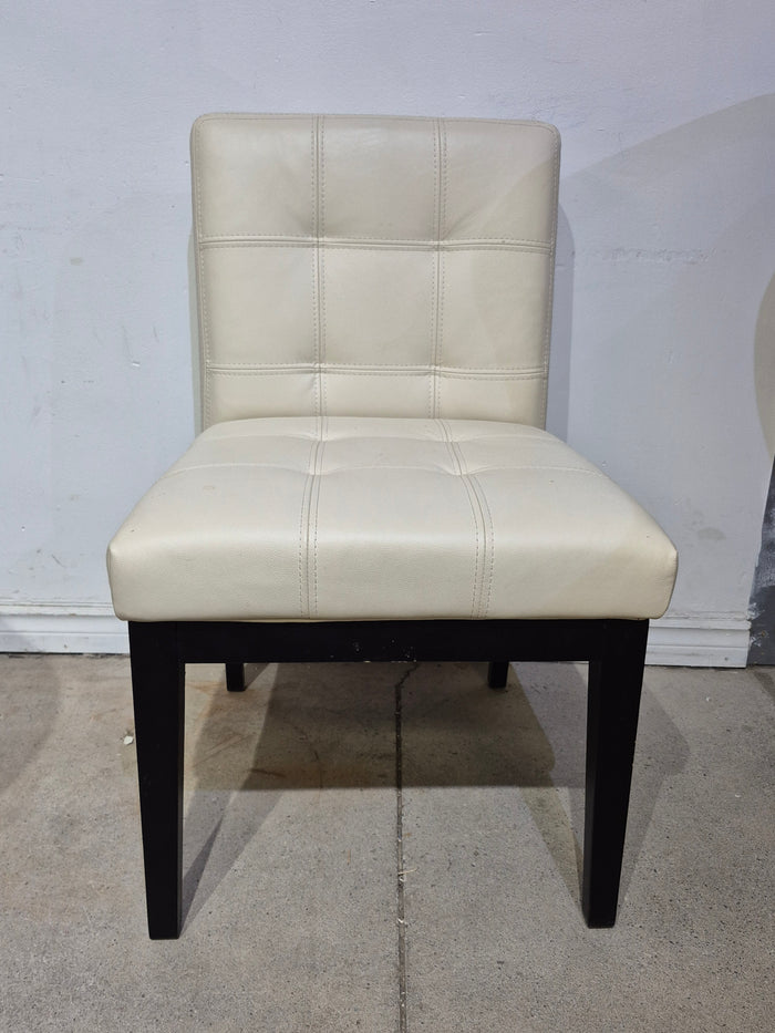 Leather Accent Chair - Off-White with Wood Frame