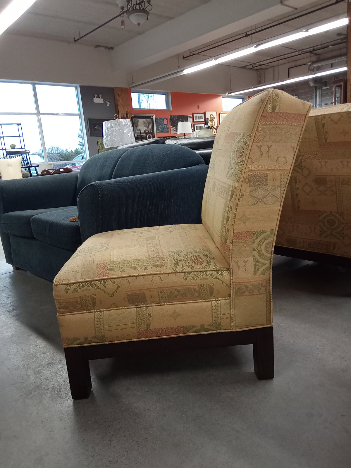 27"W Accent Chair in Gold with Embroidered Pattern