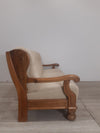 78" Beige 3 Seat Sofa with Wood Accents
