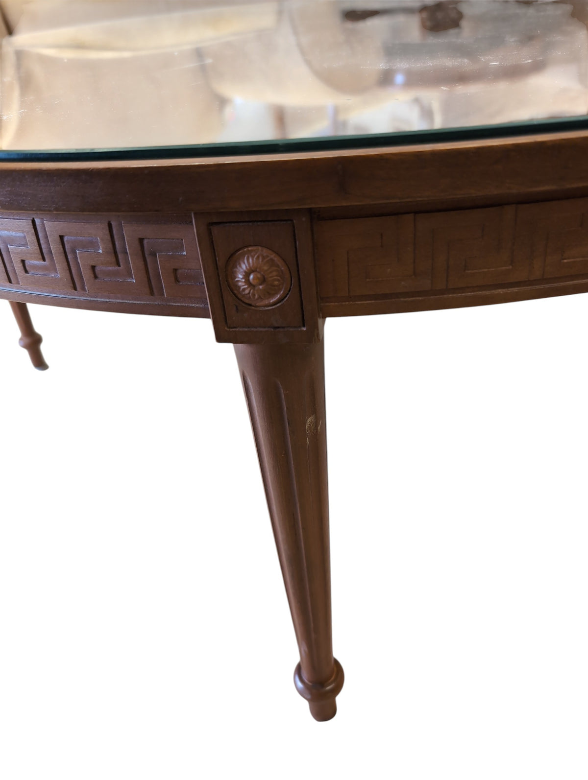 Round Wooden Coffee Table w/ Glass Top