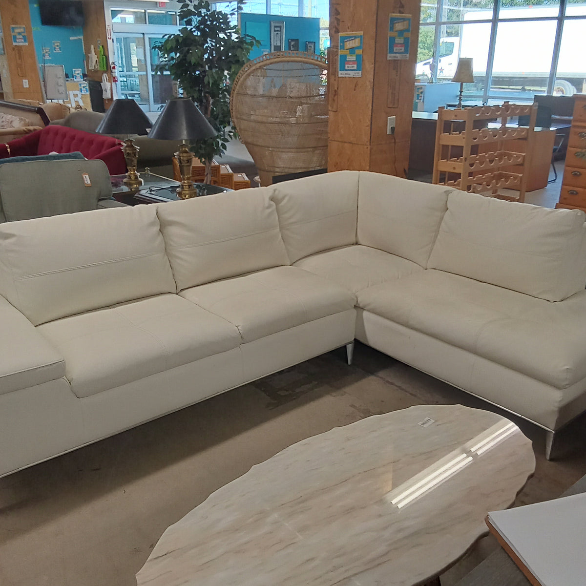 112"W 2-Piece White Leather Sectional