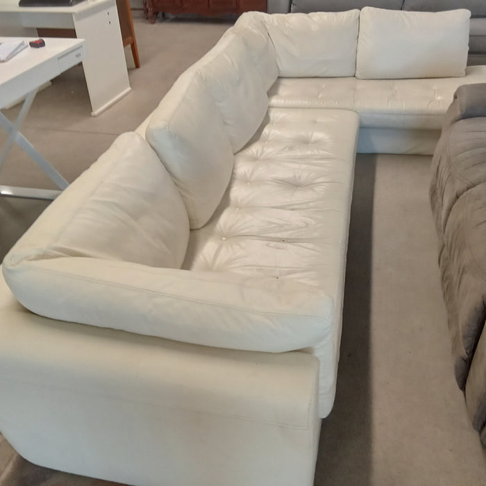 122"W Cream Faux Leather 2-Piece Sectional