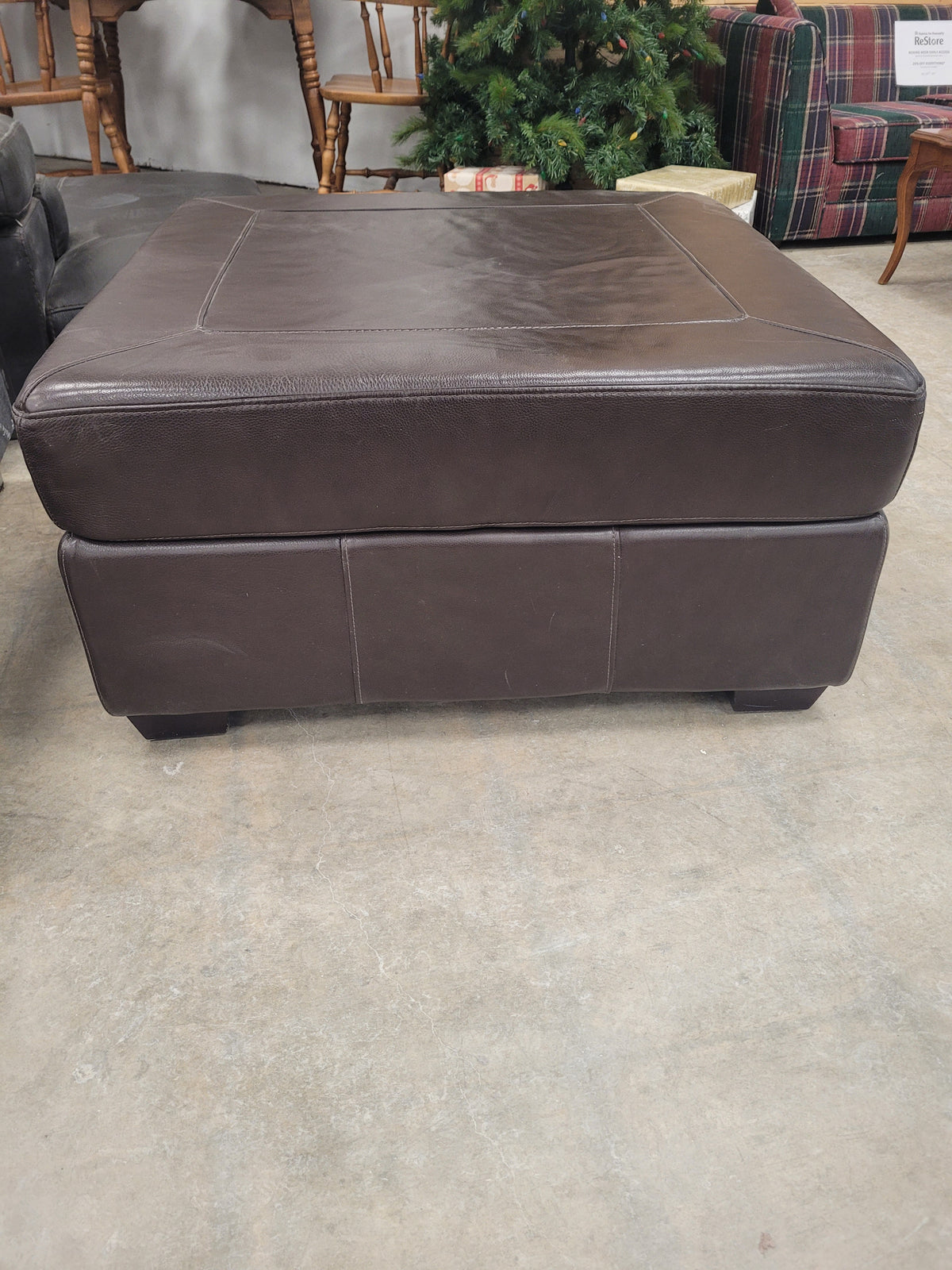 Dark Brown Leather Ottoman