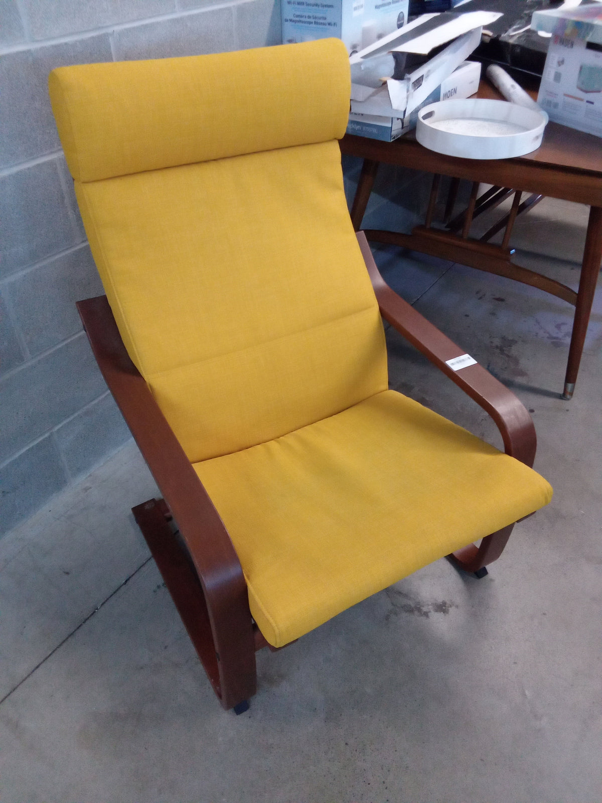 27"W Armchair with Yellow Fabric and Wooden Frame