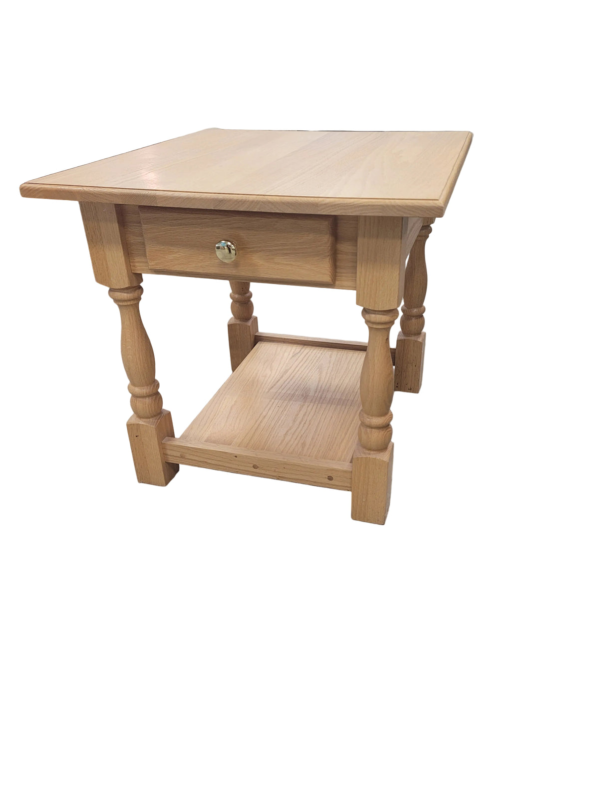Solid Oak End Table W/ Brass Knob