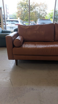 90"W Brown Leather Sofa