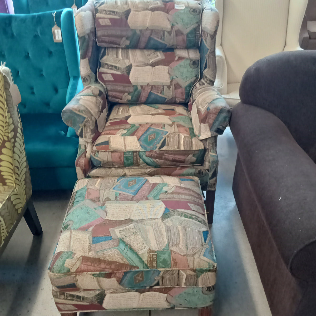 34"W Wingback Armchair and Ottoman