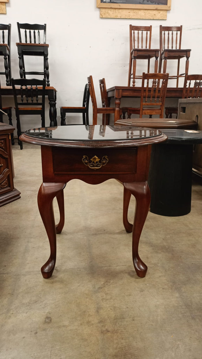 Queen Anne Glass Top Cherry Side Table
