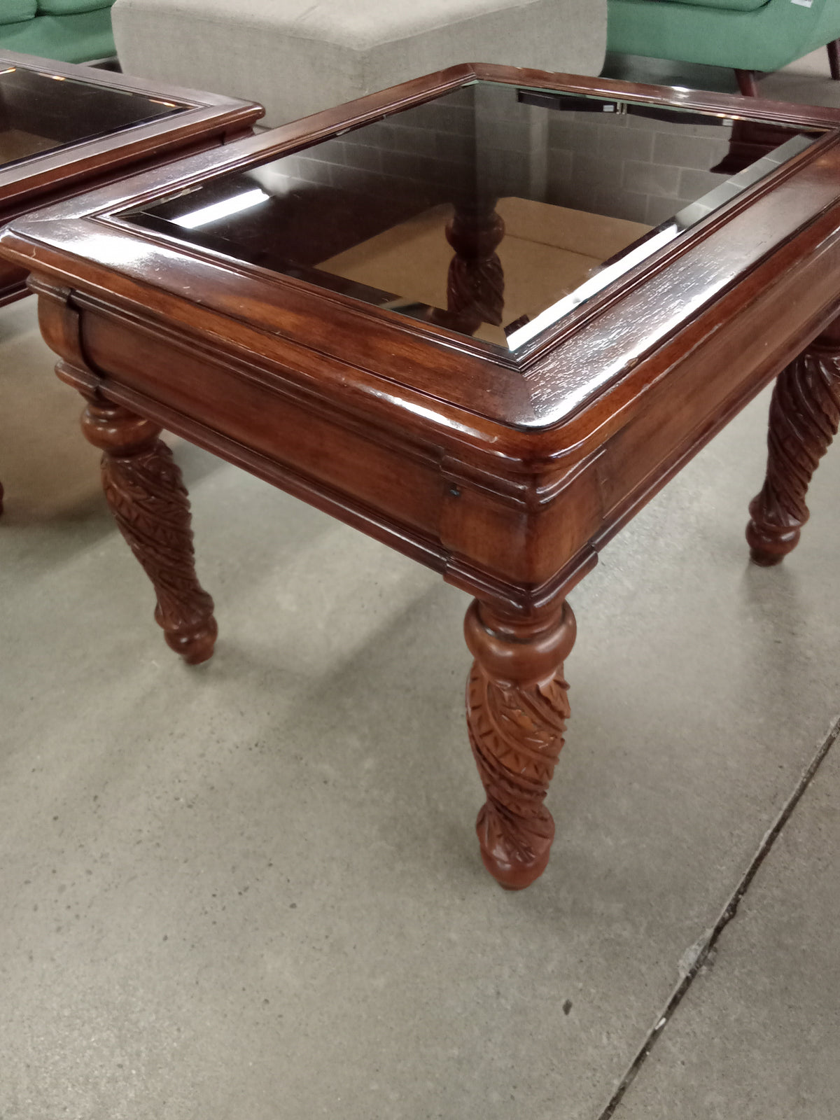 28"W Wooden Side Table with Glass Top