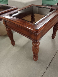 28"W Wooden Side Table with Glass Top