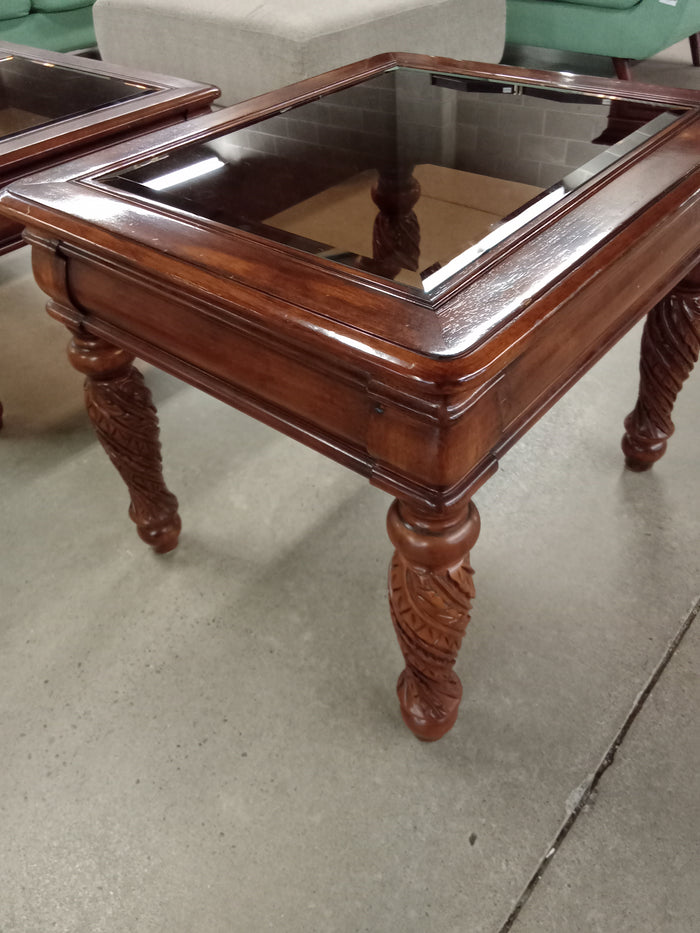 28"W Wooden Side Table with Glass Top