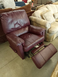 35"W Burgundy Leather Manual Recliner Armchair