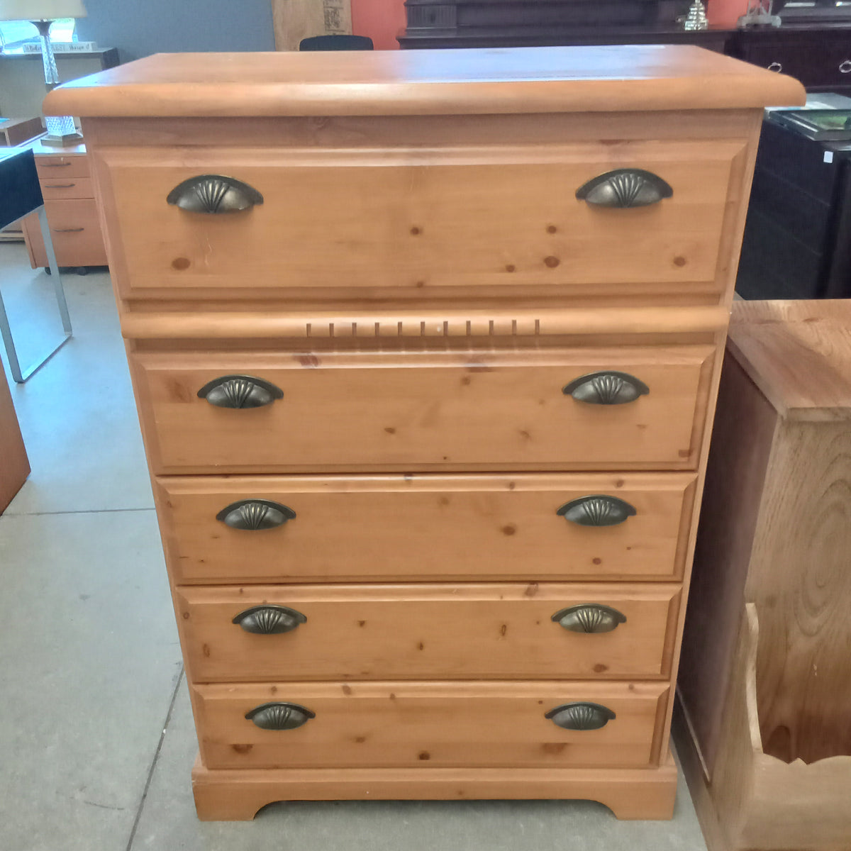 33.5"W 5-Drawer Pine Tall Boy Dresser