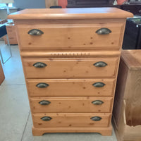 33.5"W 5-Drawer Pine Tall Boy Dresser