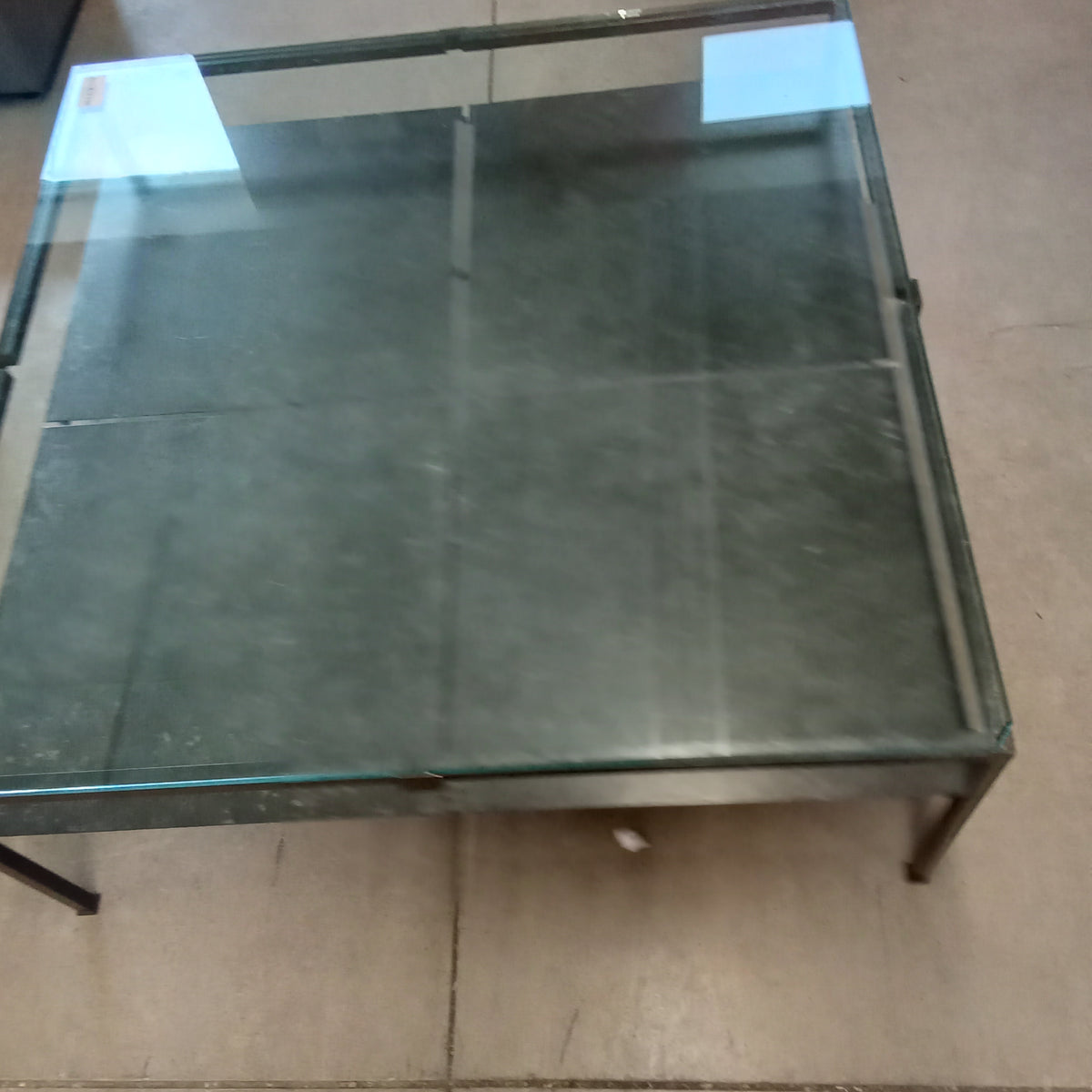40"W Metal Coffee Table with Glass Top
