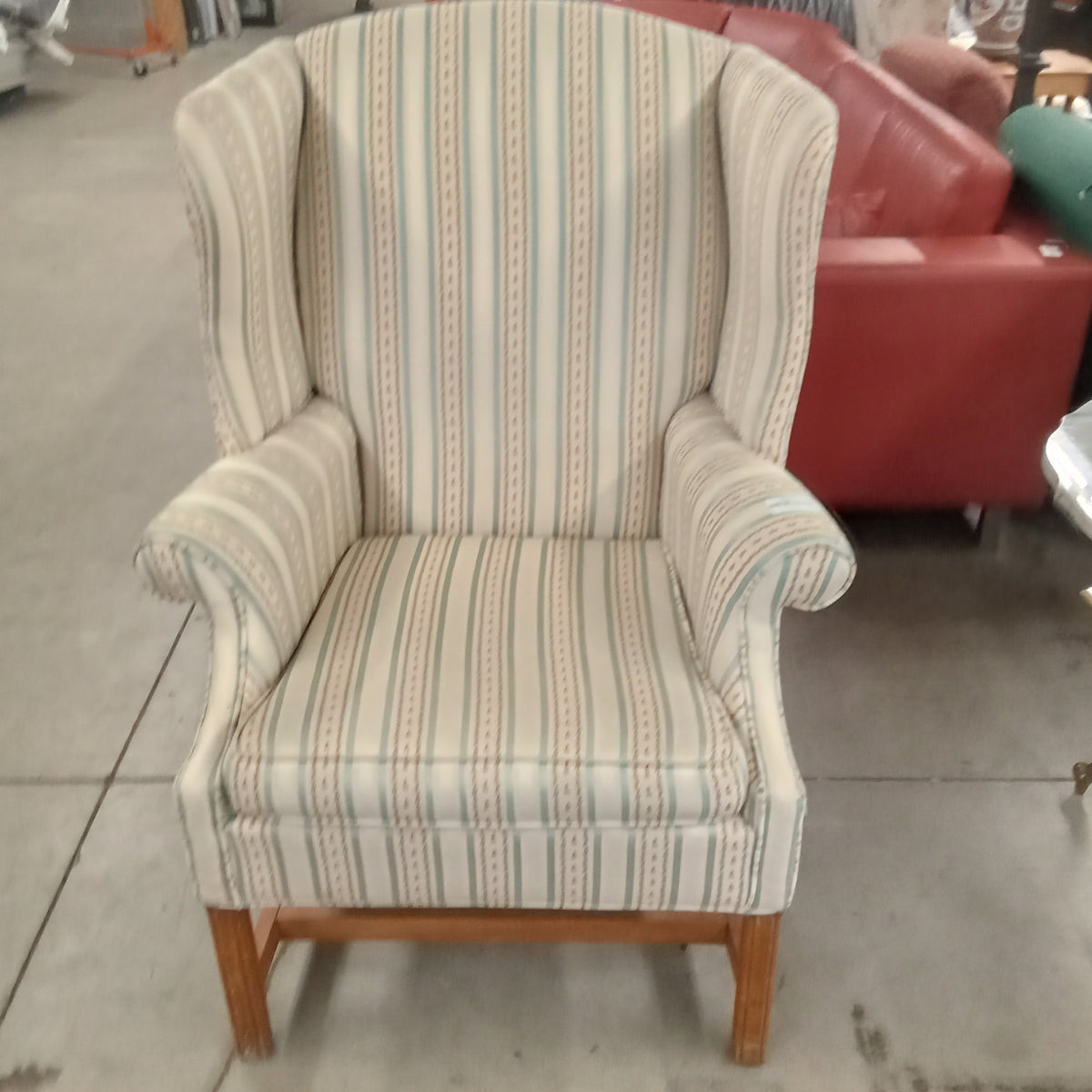 32"W Wing Back Chair in Striped Fabric