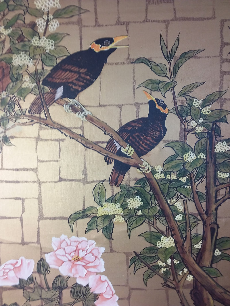 Birds In An Oriental Garden Framed Painting