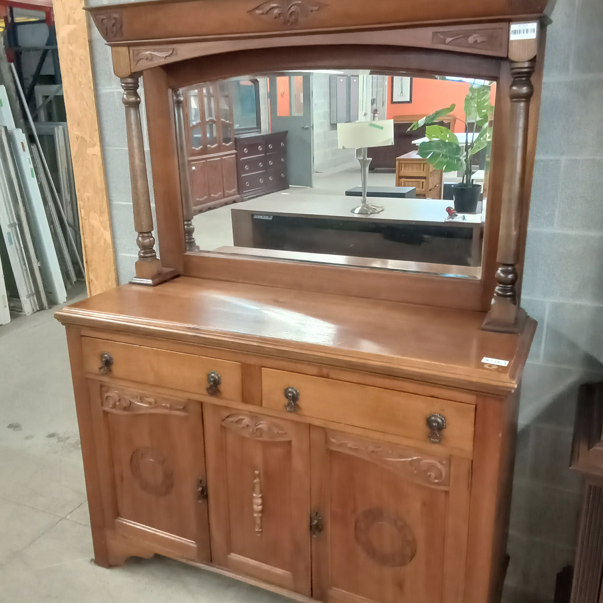 54"W Solid Wood Hutch with Mirror