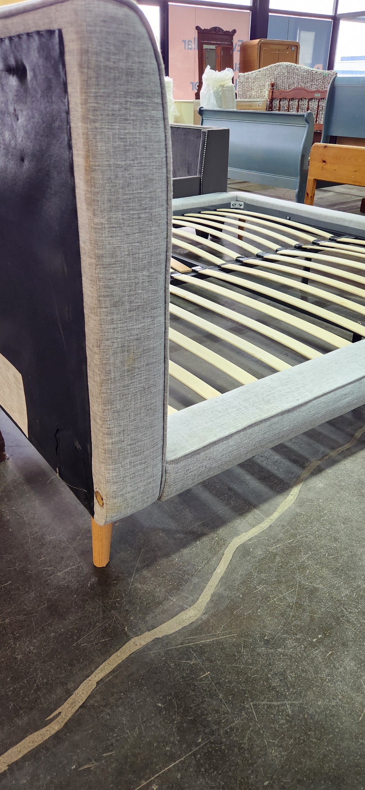 Grey Upholstered King Size Bed