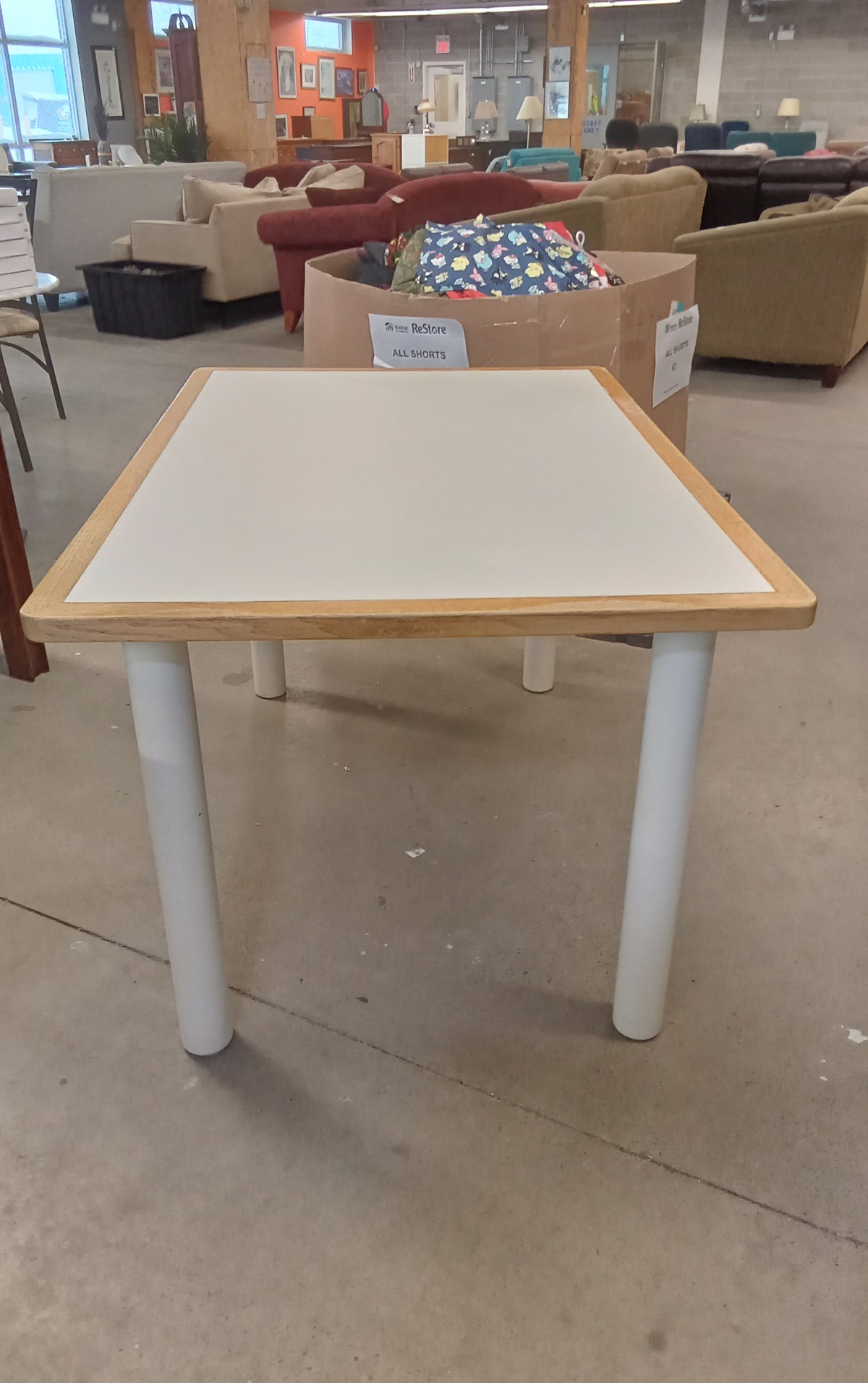 54"W White Kitchen Table with Wood Trim