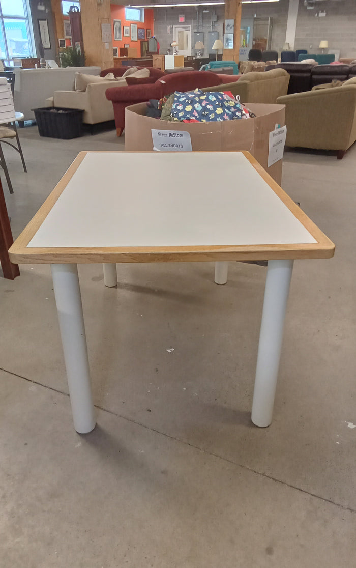 54"W White Kitchen Table with Wood Trim