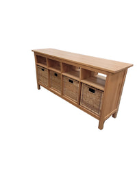 Solid Ikea-Style Tv Stand W/ Wicker Baskets