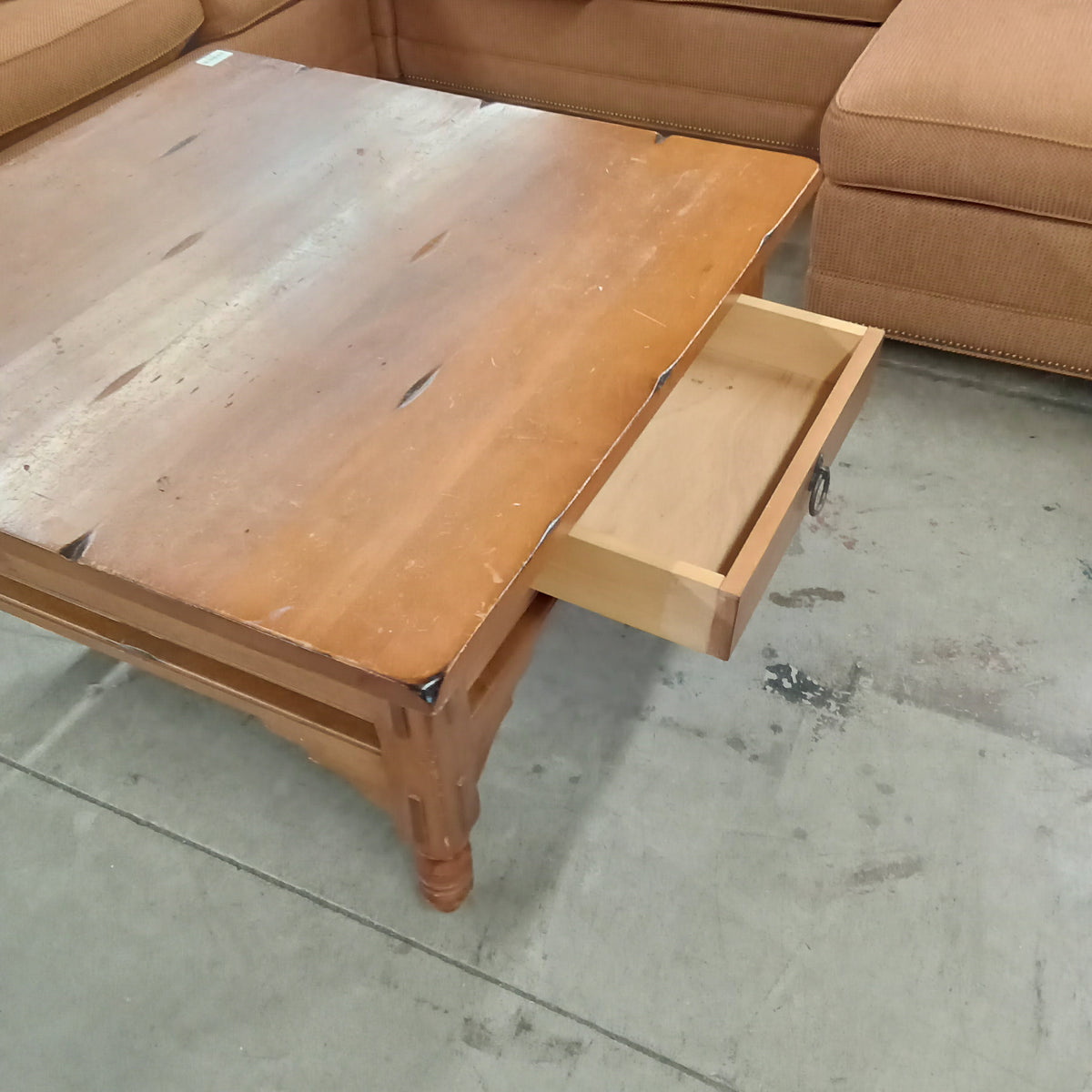 40"W Knotty Pine Coffee Table with Two Drawers
