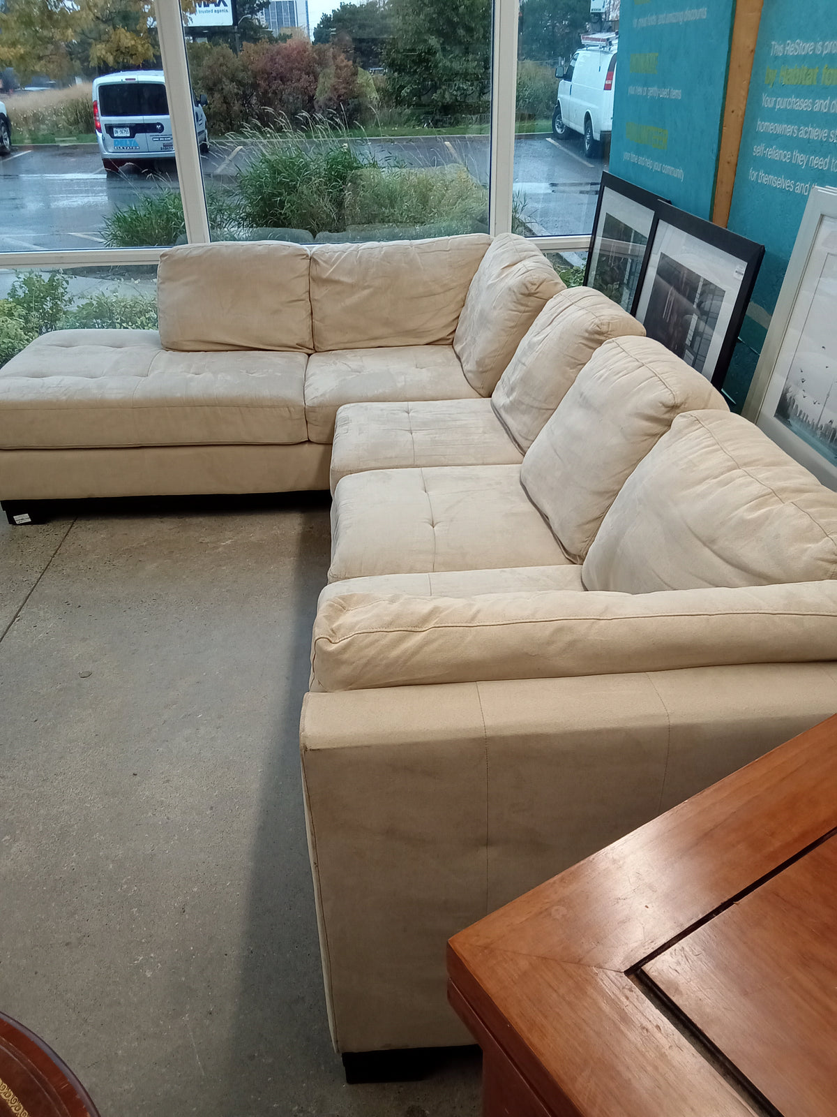 128"W Trombone Velour Fabric Sectional Sofa