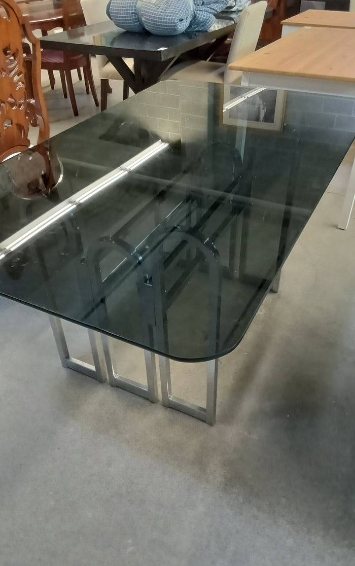 60"W Dining Table with Dark Tempered Glass Top