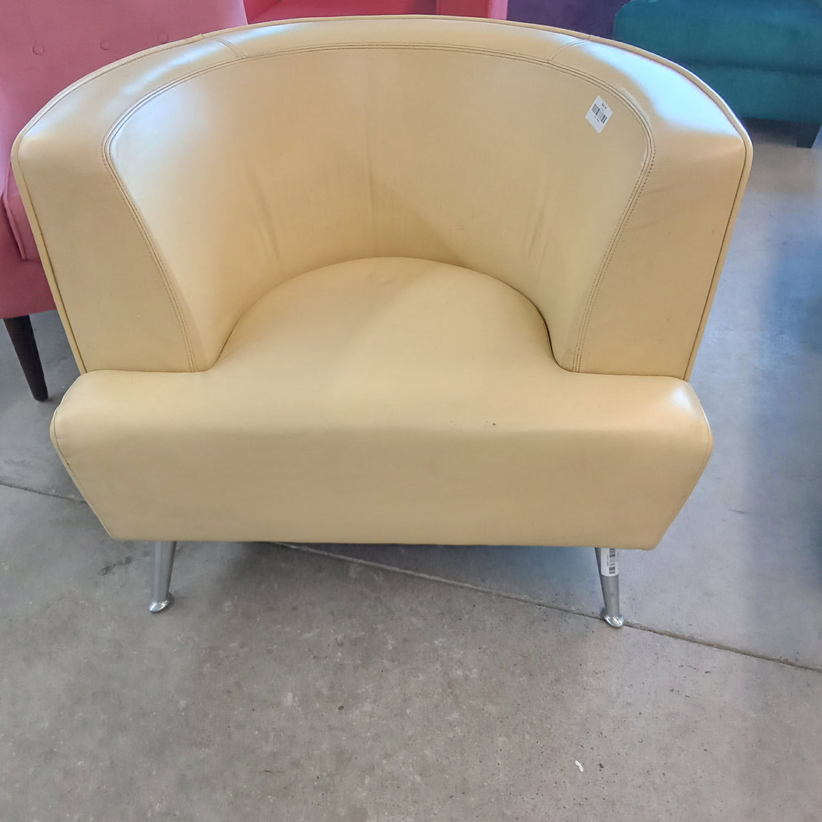 37"W Yellow Faux Leather Armchair