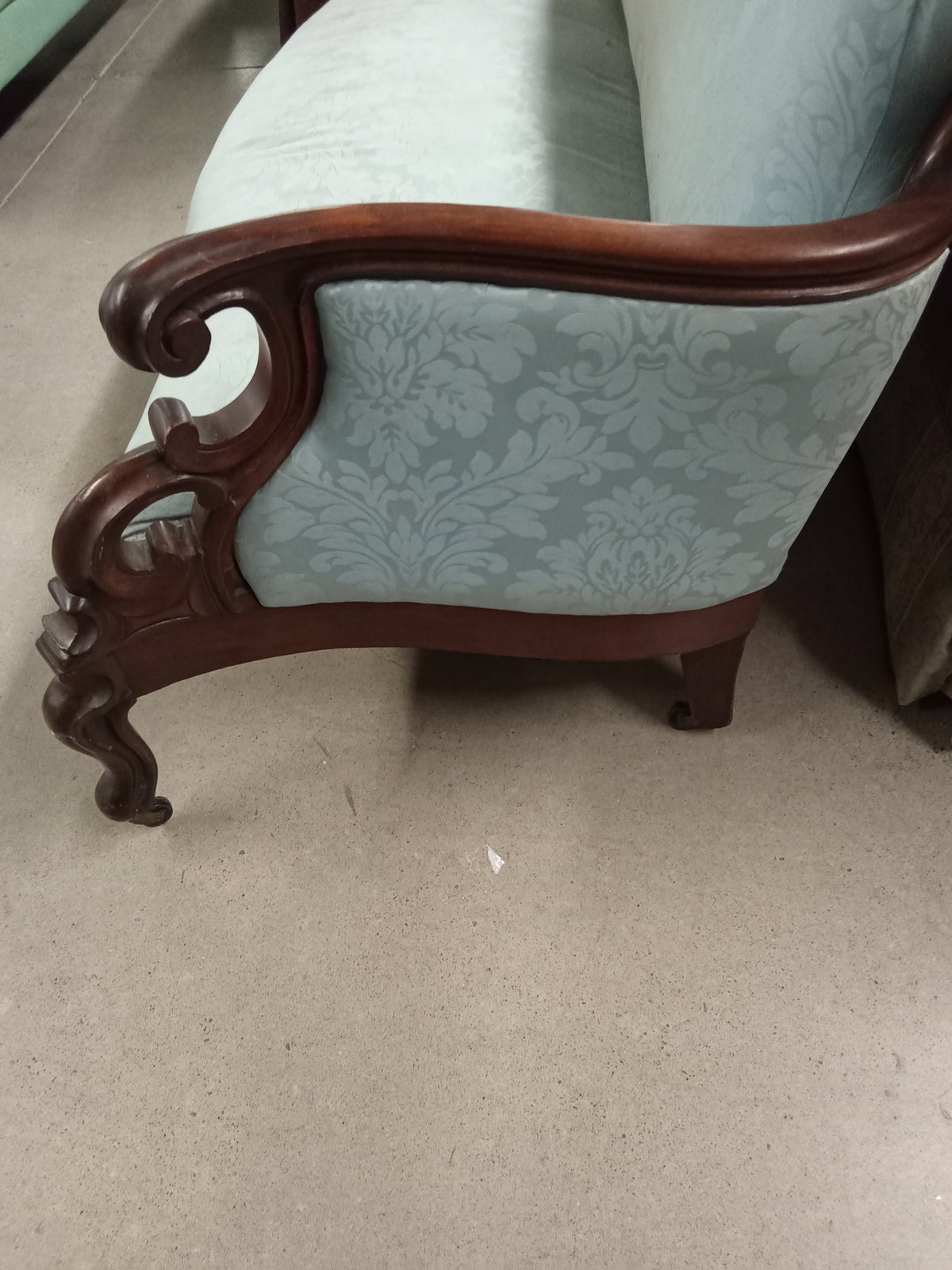 68"W Blue Fabric French Provincial Sofa