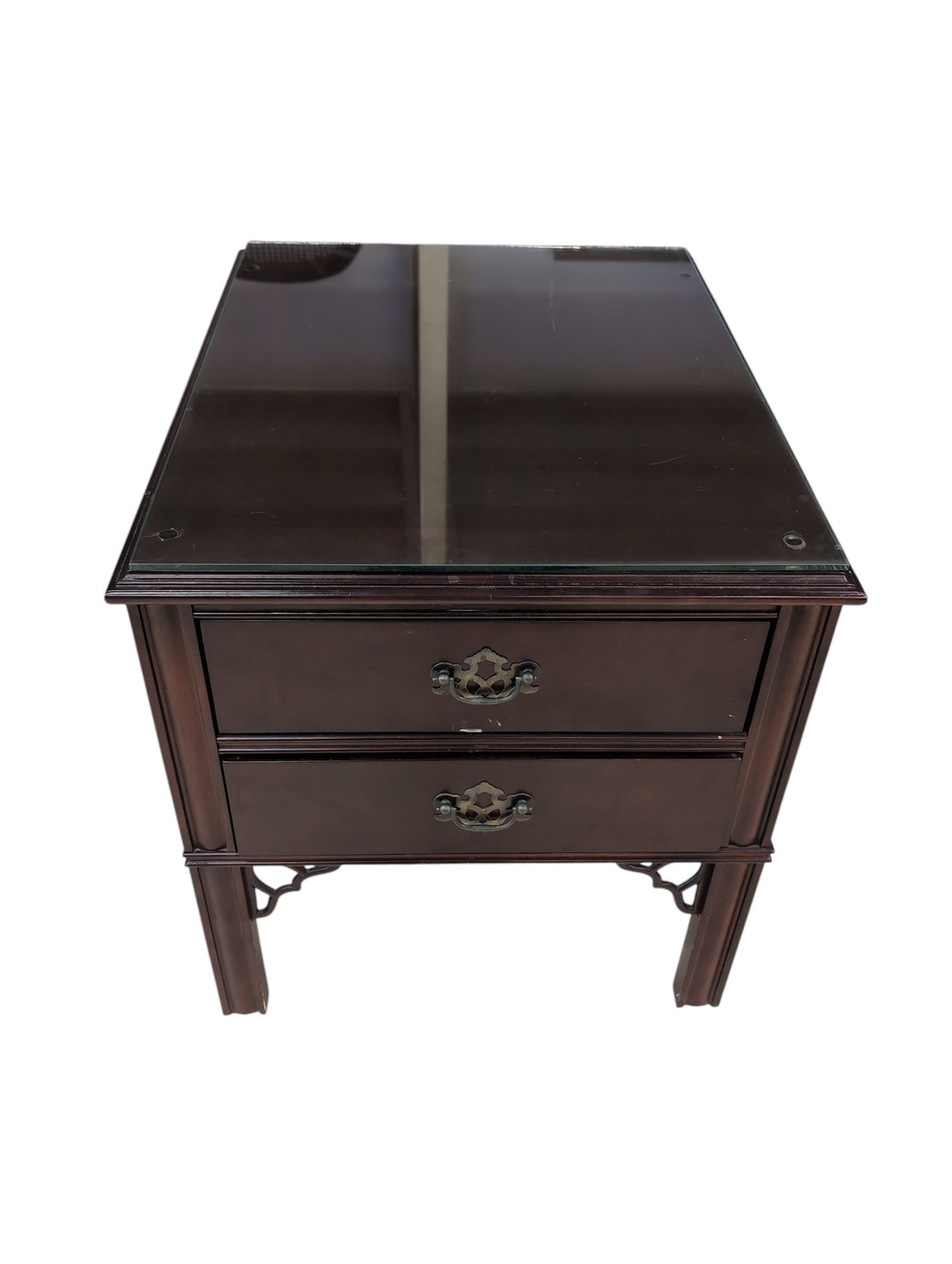 Strathrov Dark Brown Side Table w/ Glass top