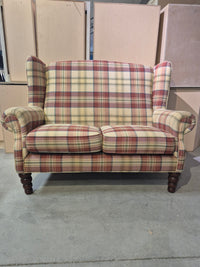 Tartan Upholstered Loveseat and Ottoman