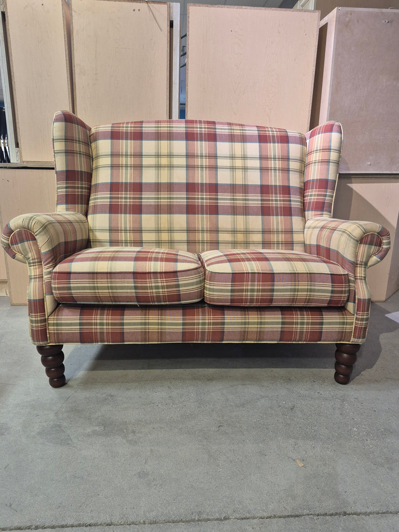 Tartan Upholstered Loveseat and Ottoman
