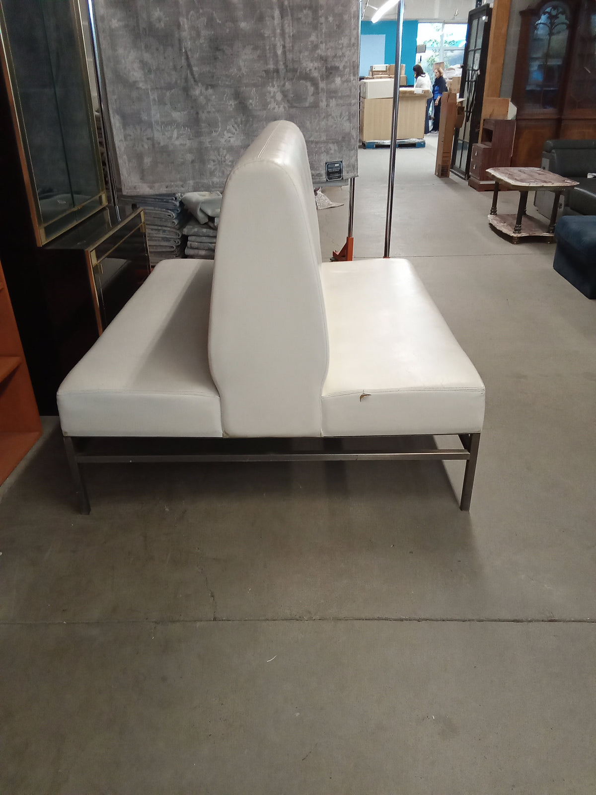 59"W White Faux Leather Double Sided Bench