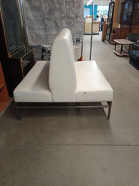 59"W White Faux Leather Double Sided Bench