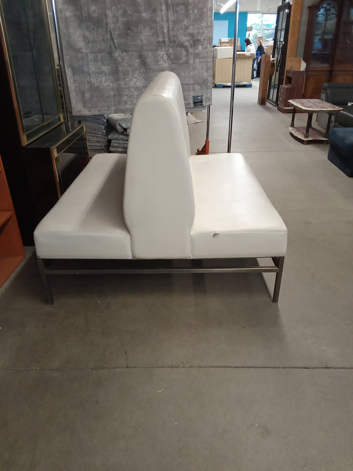 59"W White Faux Leather Double Sided Bench