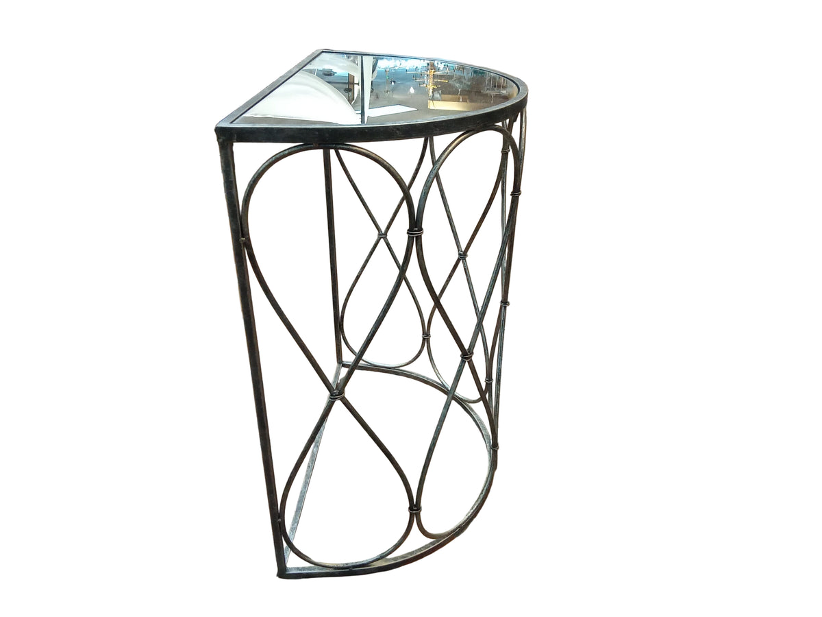 Iron Halfmoon Glass Top Side Table