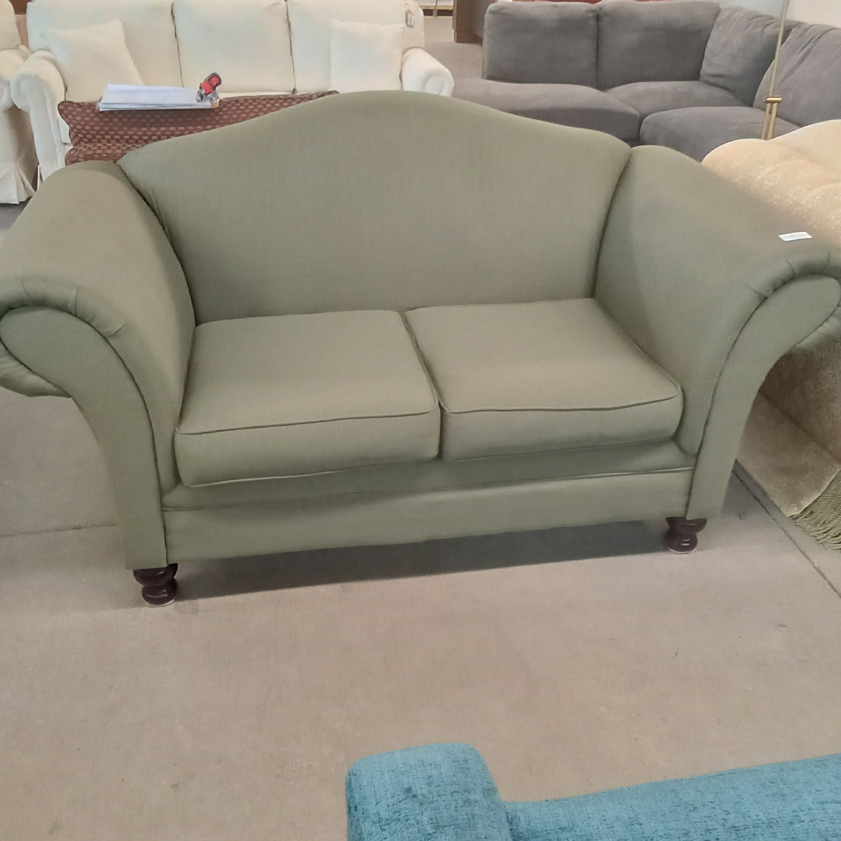 69"W Green Fabric Love Seat