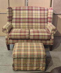 Tartan Upholstered Loveseat and Ottoman
