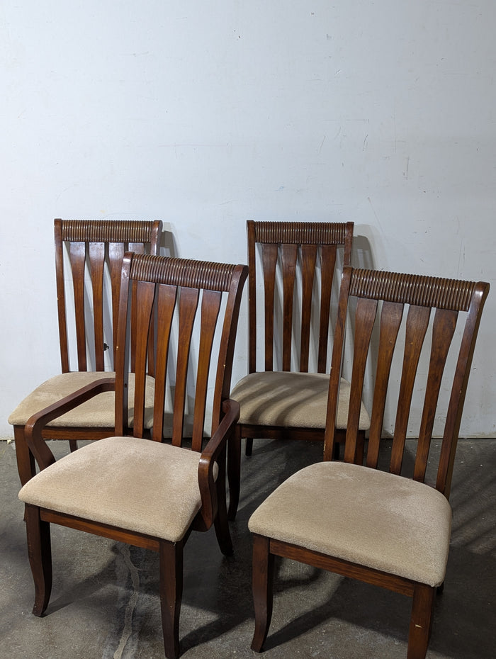 Set of 4 Beige/Antique Stain Dining Chairs