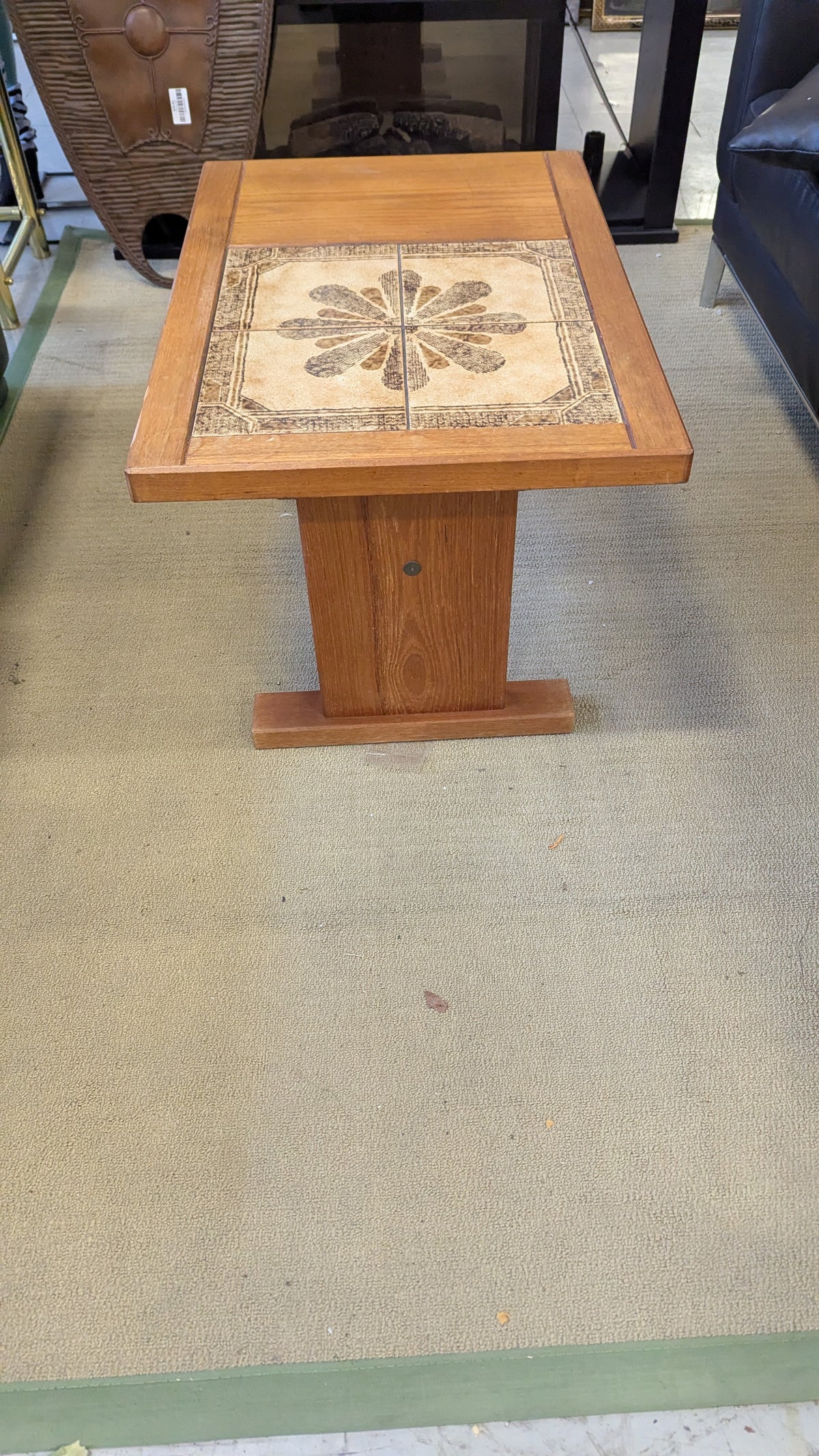20"W Teak Side Table with Flower Tile