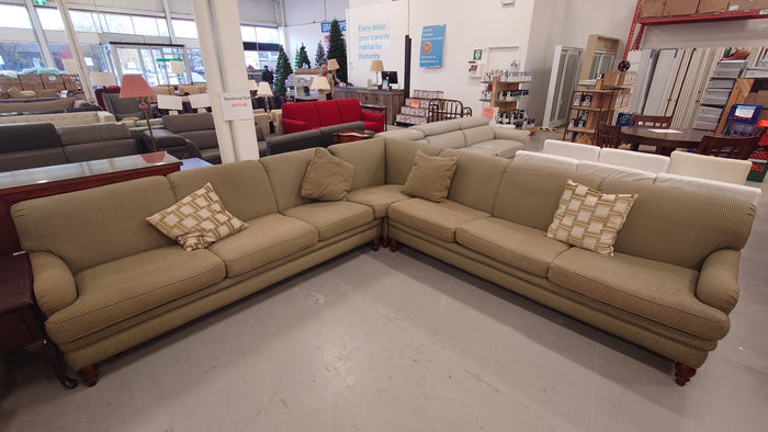 Green L shape sectional fabric sofa